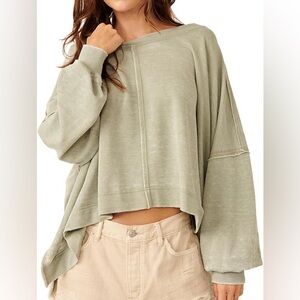 Free People Sage Green Oversized Top